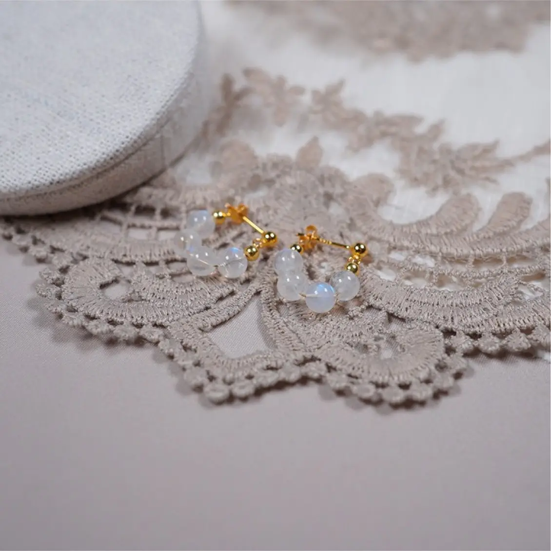Earrings Moonstone 14K Gold 925 Silver Pin - Image 5