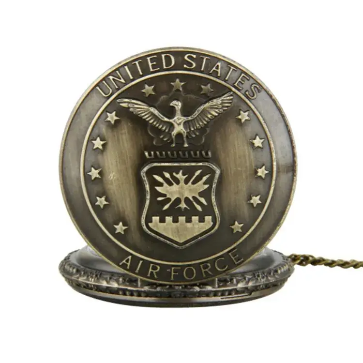 Ancient Bronze Air Force Pocket Watch with 5-Star Eagle Shield - Image 2