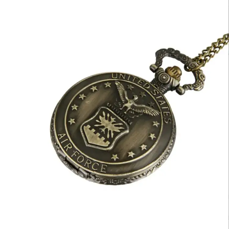 Ancient Bronze Air Force Pocket Watch with 5-Star Eagle Shield - Image 3