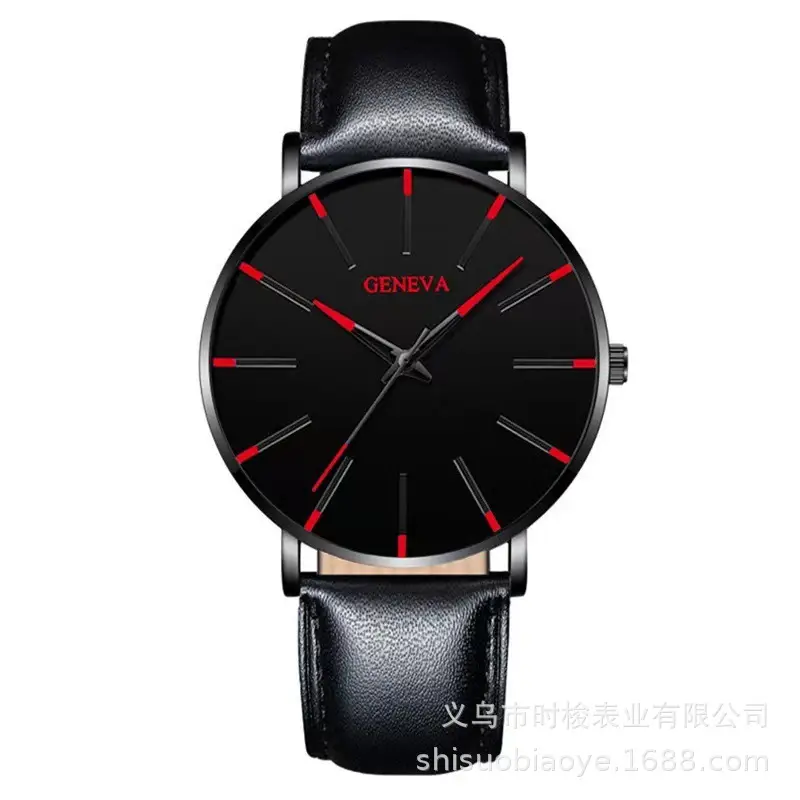 Men's Black Quartz Watch with Leather Strap - Image 16