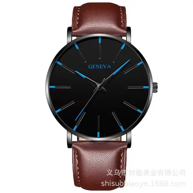 Men's Black Quartz Watch with Leather Strap - Image 18