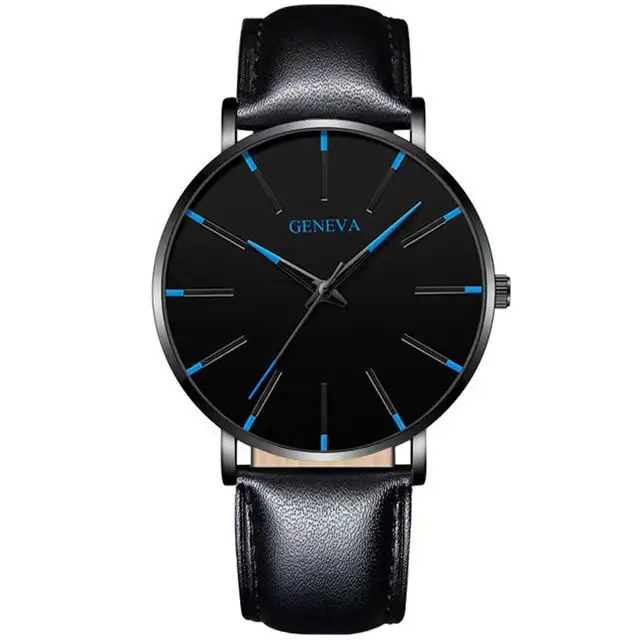 Men's Black Quartz Watch with Leather Strap — feature 10
