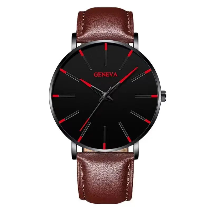 Men's Black Quartz Watch with Leather Strap — feature 4