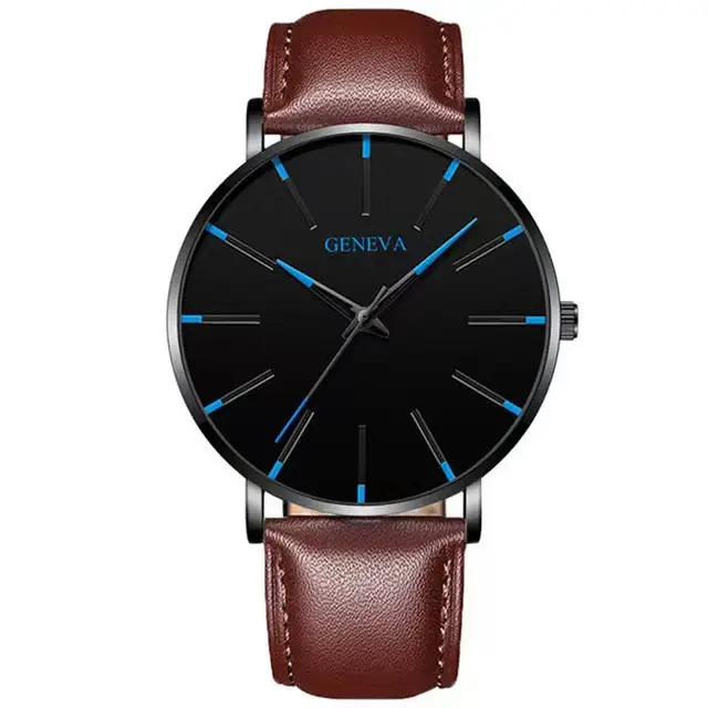 Men's Black Quartz Watch with Leather Strap — feature 6
