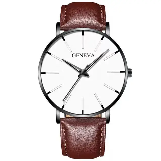 Men's Black Quartz Watch with Leather Strap — feature 7