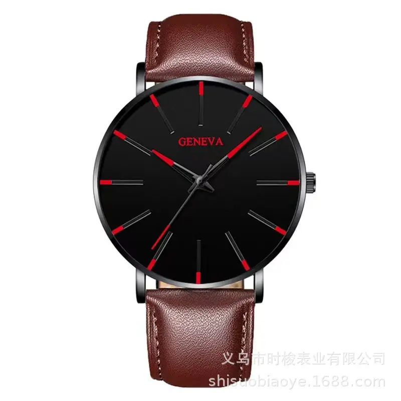 Men's Black Quartz Watch with Leather Strap - Image 10