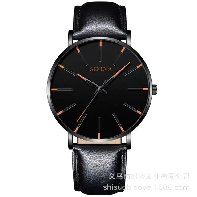 Men's Black Quartz Watch with Leather Strap - Image 11