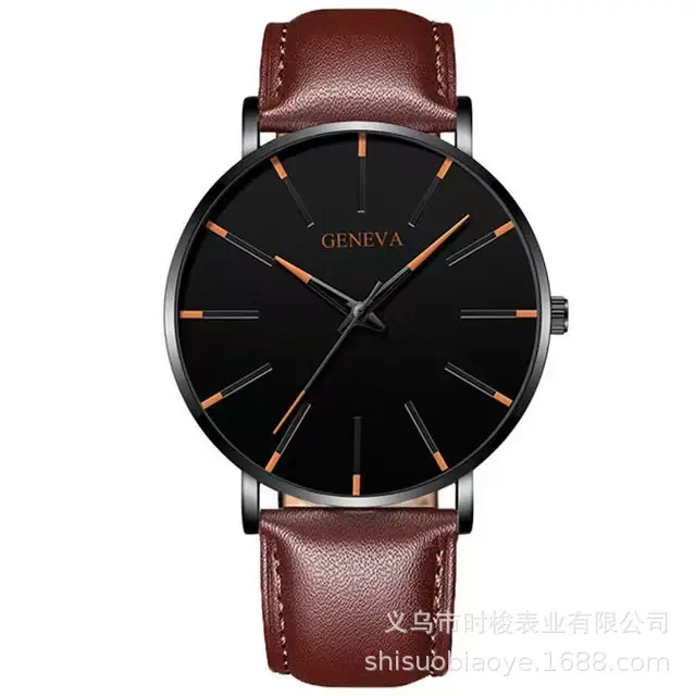 Men's Black Quartz Watch with Leather Strap - Image 12