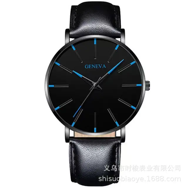 Men's Black Quartz Watch with Leather Strap - Image 13