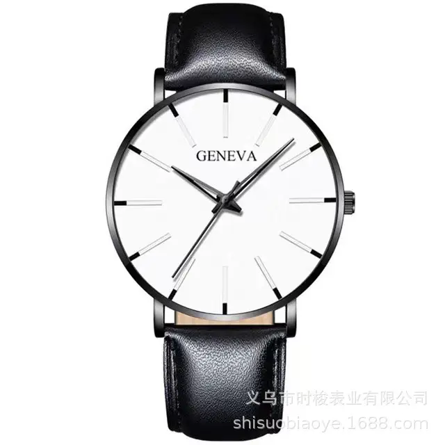 Men's Black Quartz Watch with Leather Strap - Image 7