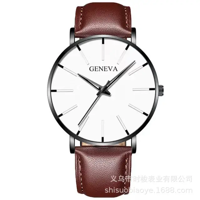 Men's Black Quartz Watch with Leather Strap - Image 8