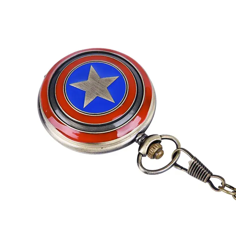 Captain America Shield Star Pocket Watch Keychain - Image 3