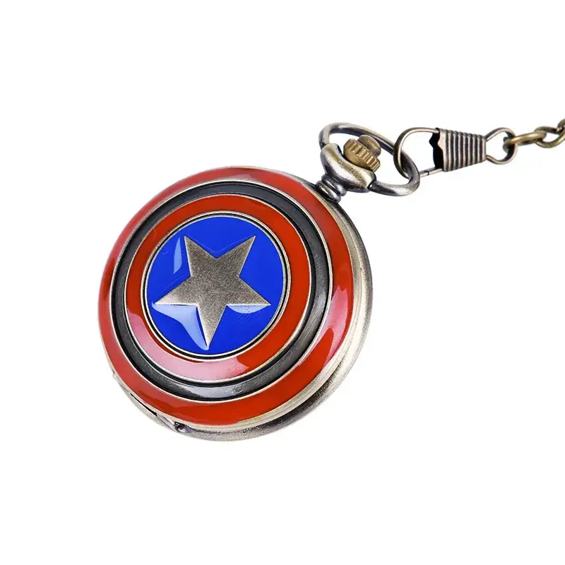 Captain America Shield Star Pocket Watch Keychain - Image 4