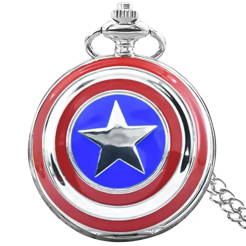 Captain America Shield Star Pocket Watch Keychain - Image 2