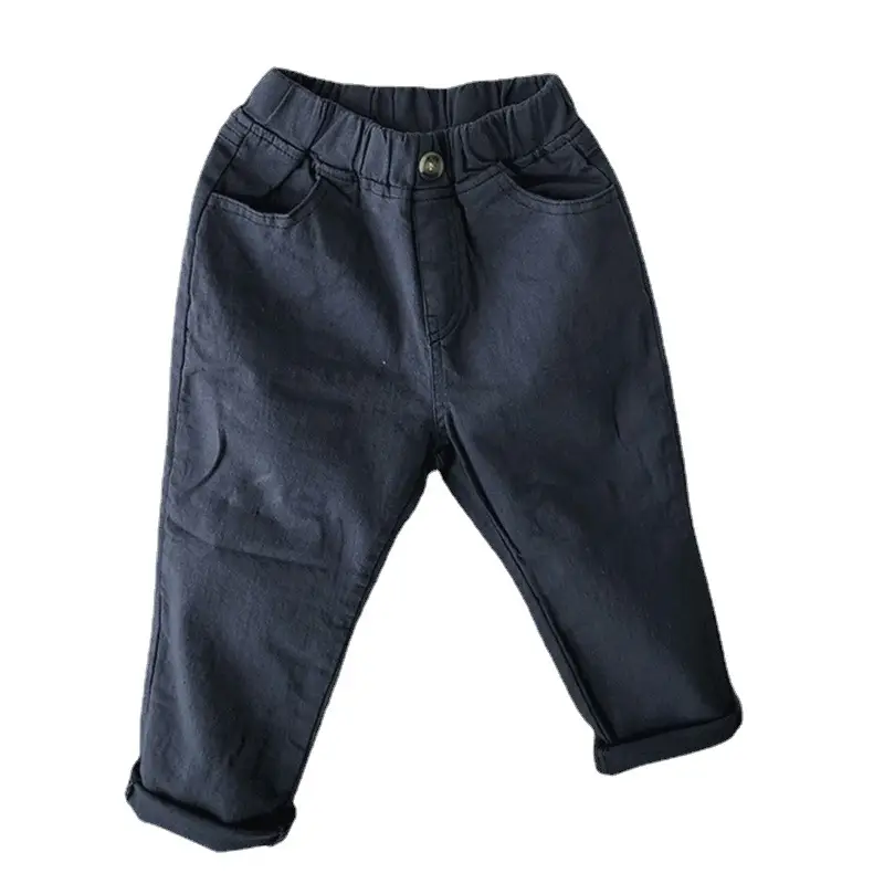 Men Dark Blue Elastic Waist Casual Pants - Image 9