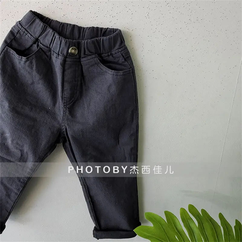 Men Dark Blue Elastic Waist Casual Pants — feature 10
