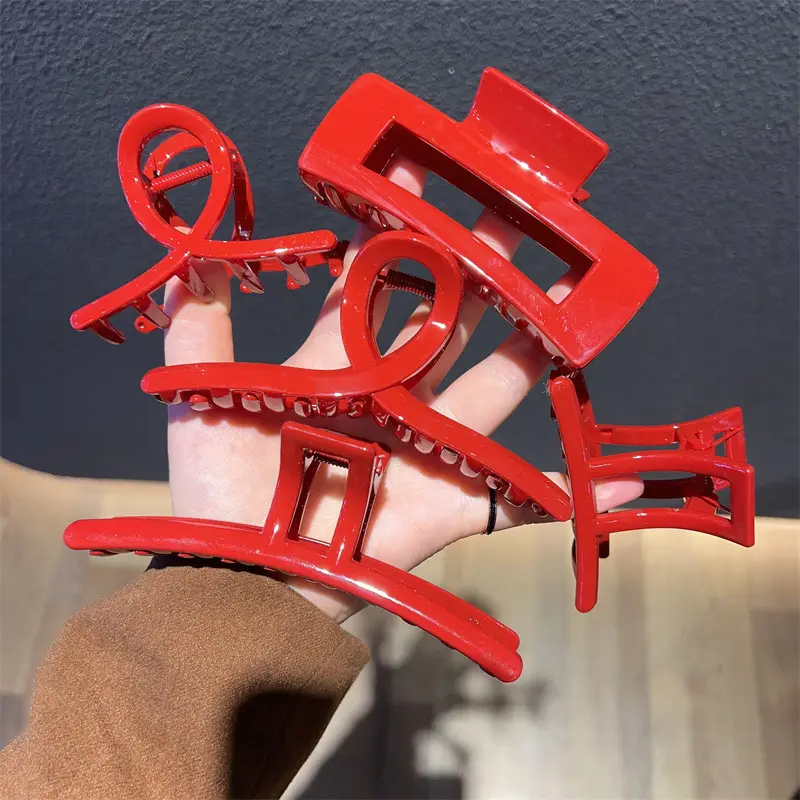 Red Metal Hair Clip for Women 2022 Wedding Back of Head Shark Clip - Image 3