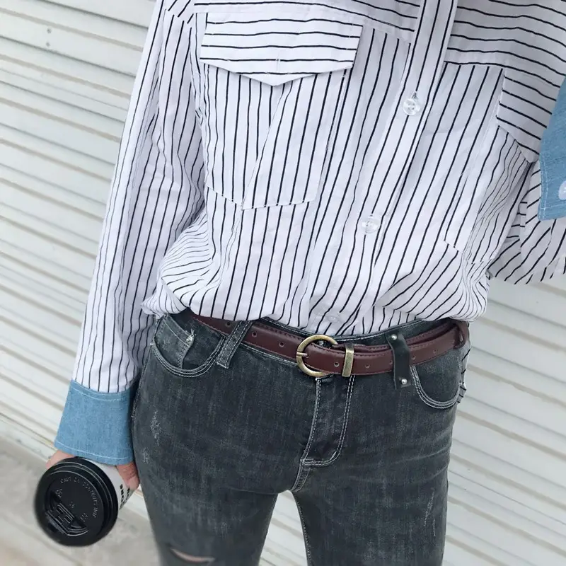 Women's Belt with Jeans & Striped Shirt 2024 Trend - Image 5