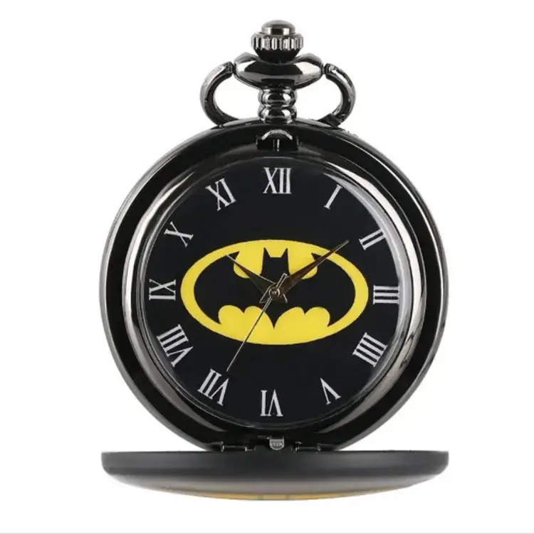 Batman Flip Pocket Watch Necklace Black Yellow