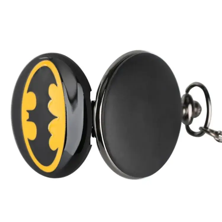Batman Flip Pocket Watch Necklace Black Yellow