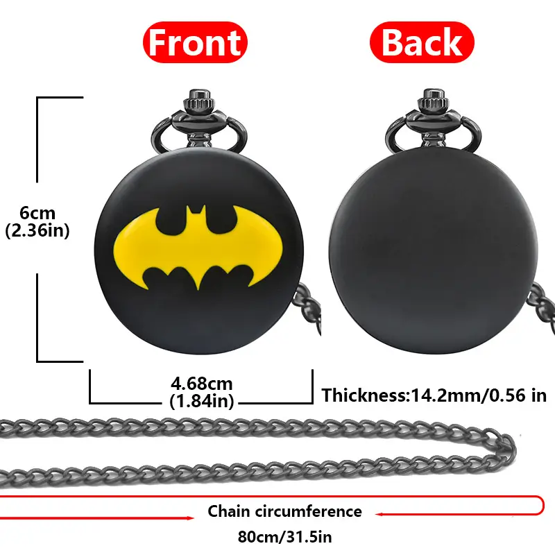 Batman Flip Pocket Watch Necklace Black Yellow — feature 12