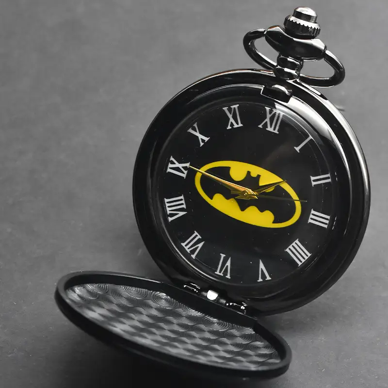 Batman Flip Pocket Watch Necklace Black Yellow — feature 15