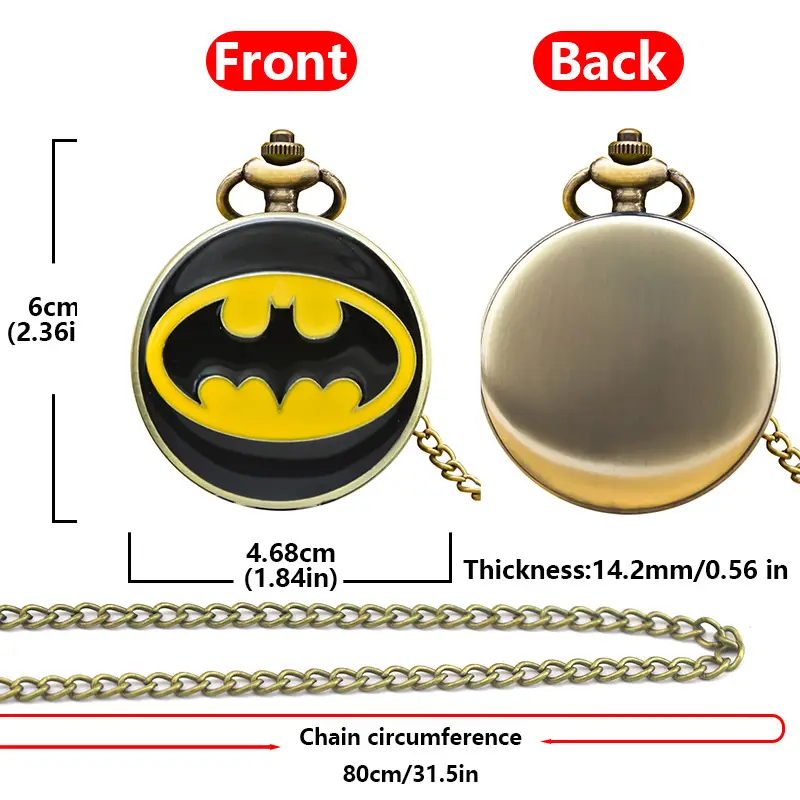 Batman Flip Pocket Watch Necklace Black Yellow — feature 16