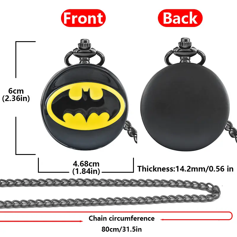 Batman Flip Pocket Watch Necklace Black Yellow — feature 20