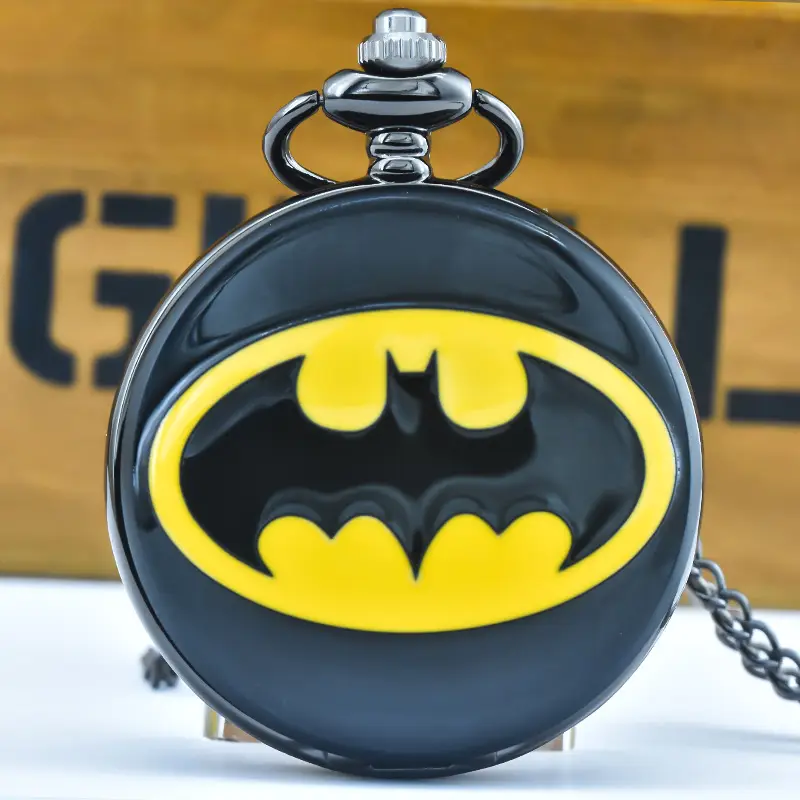 Batman Flip Pocket Watch Necklace Black Yellow — feature 23