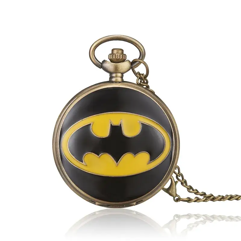 Batman Flip Pocket Watch Necklace Black Yellow