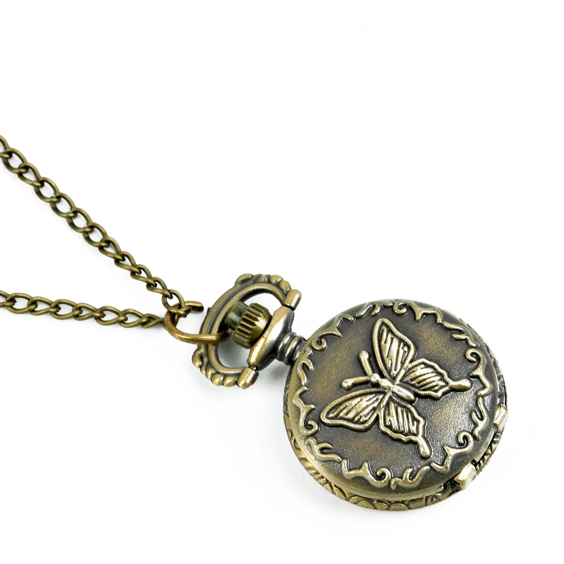 Bronze Butterfly Pocket Watch with Chain - Image 2