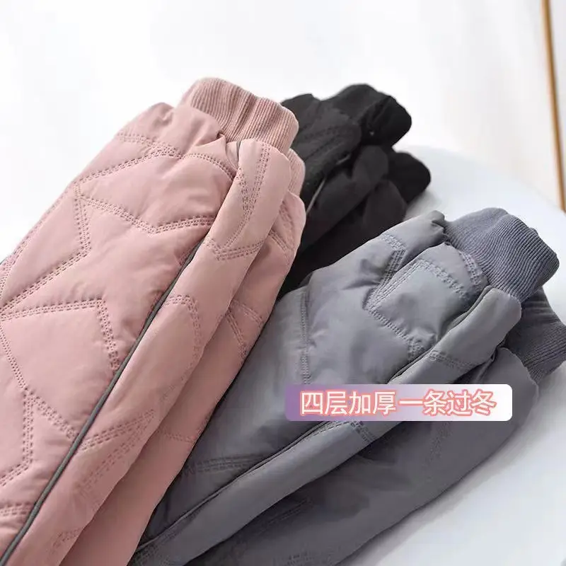 Winter Fleece Lined Kids Cotton Pants Pink Grey - Image 6