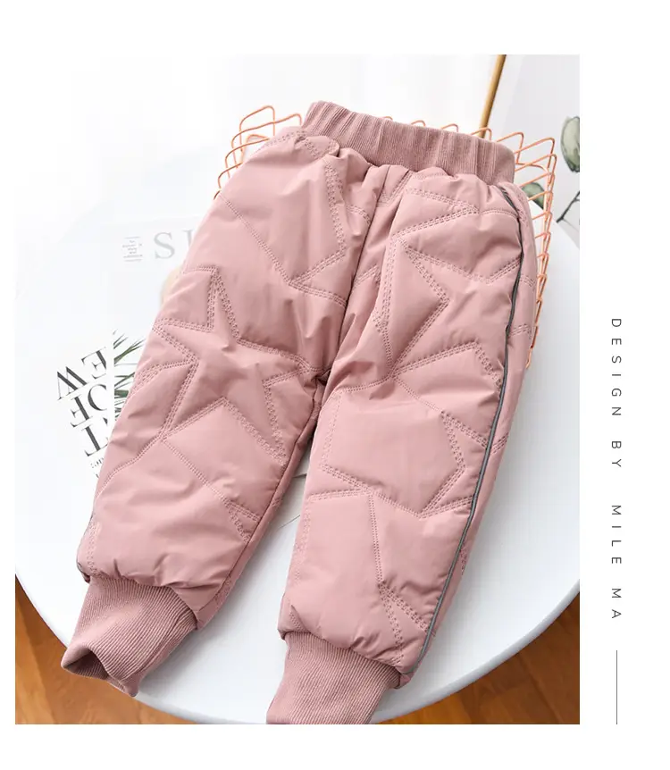 Winter Fleece Lined Kids Cotton Pants Pink Grey — feature 10