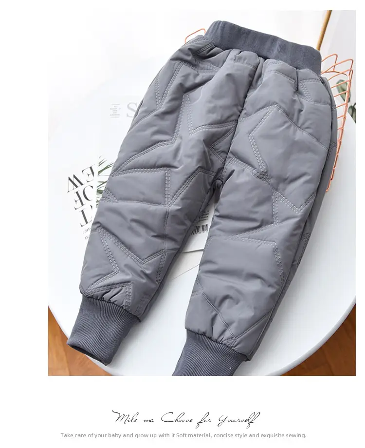 Winter Fleece Lined Kids Cotton Pants Pink Grey — feature 11