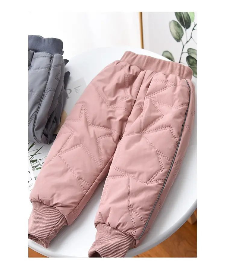 Winter Fleece Lined Kids Cotton Pants Pink Grey — feature 13