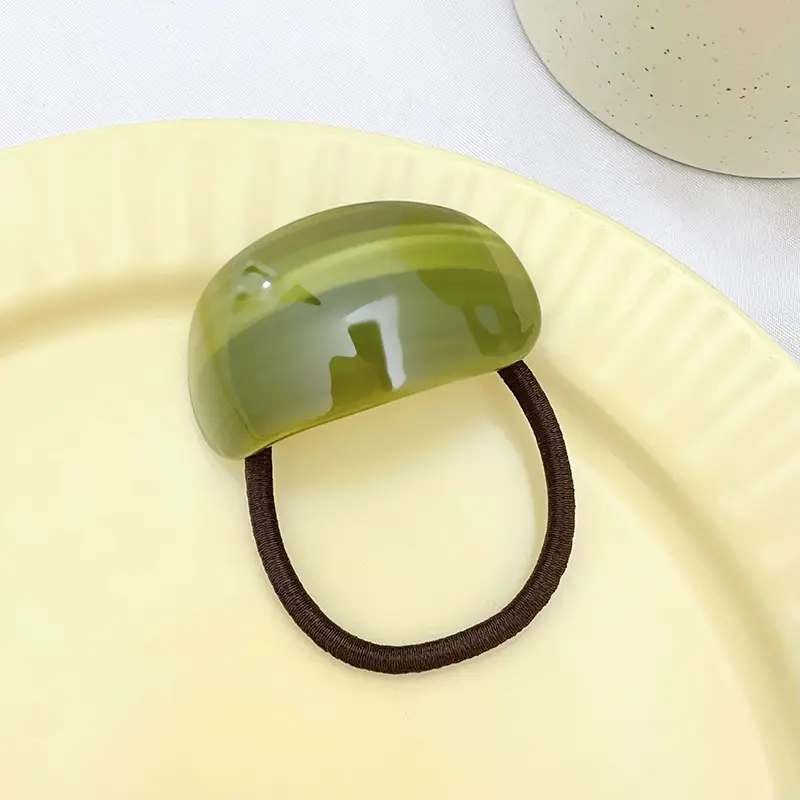 Green Glass Hair Ring with Acetic Acid Rope - Image 5