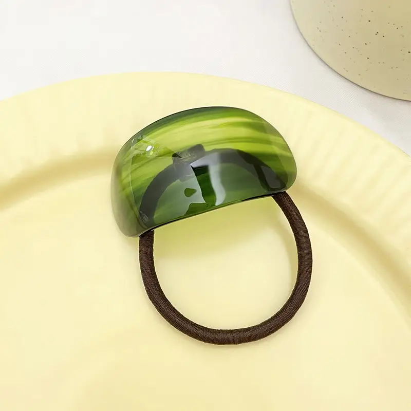 Green Glass Hair Ring with Acetic Acid Rope - Image 6
