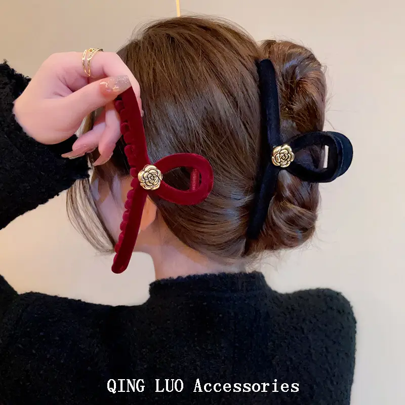 Red Velvet Hair Clip for Women Autumn Winter — feature 2
