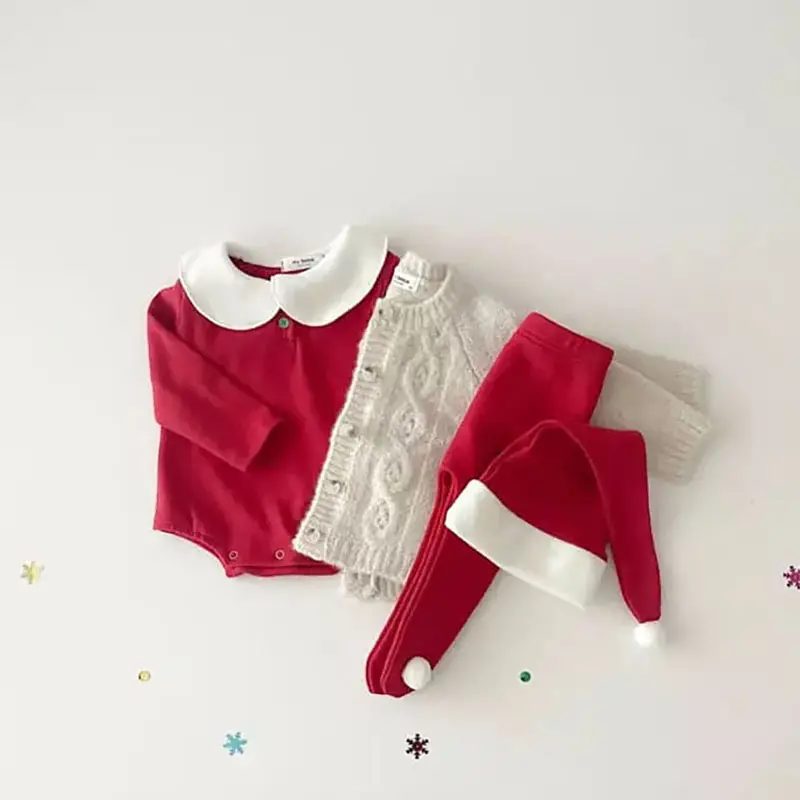 Red Korean-style Velvet Christmas Baby Suit for Boys Girls — feature 6
