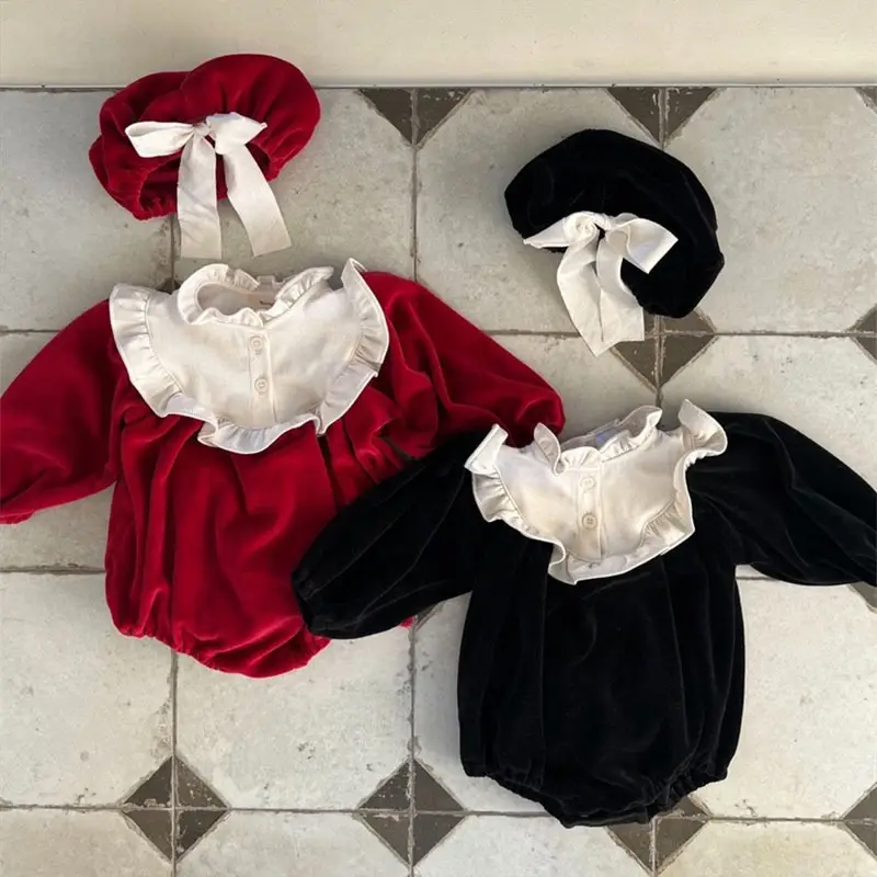 Black Korean Style Baby Girl's Fleece Outfit with Ruffled Top — feature 7