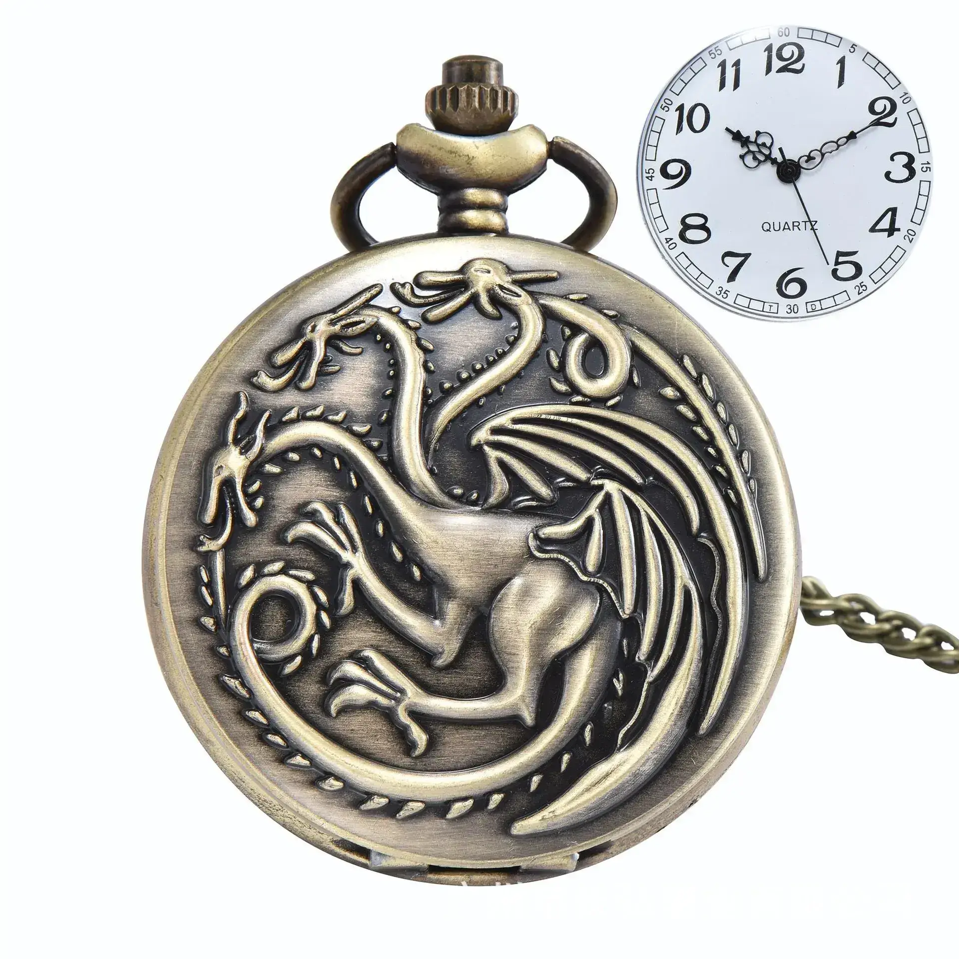 Vintage Quartz Pocket Watch with Chain Strap for Men Women - Image 4