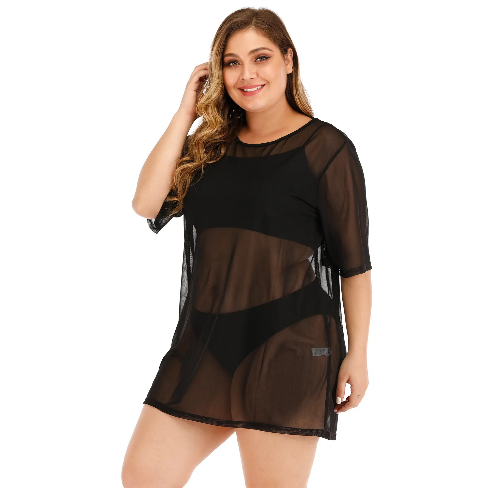 Black Mesh Sexy Bikini Top for Large Women