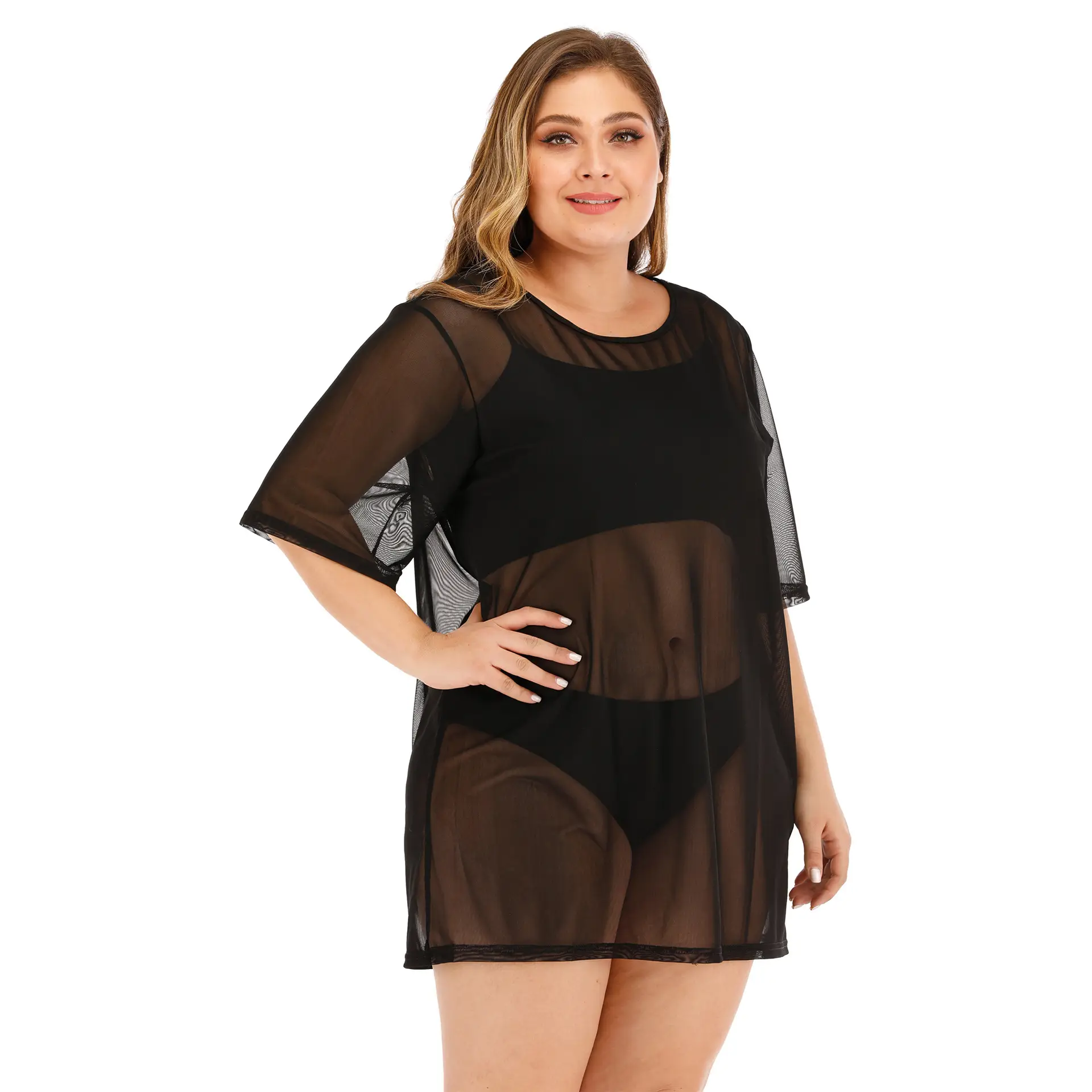Black Mesh Sexy Bikini Top for Large Women