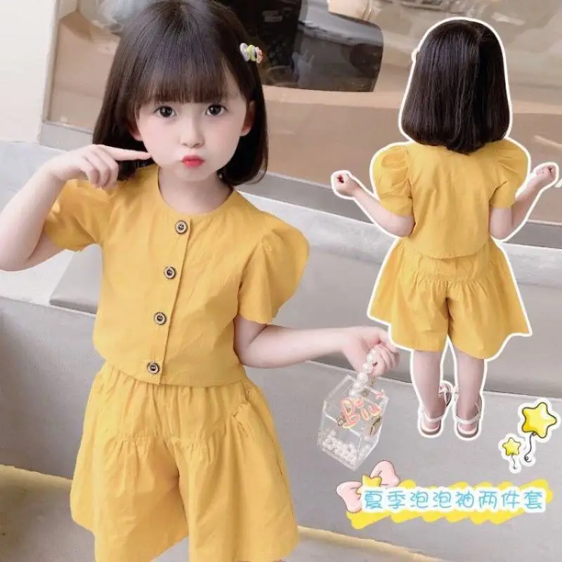 Girls' Yellow Cotton Two-Piece Summer Outfit 77079 - Image 2