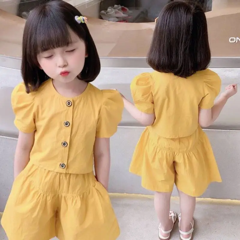 Girls' Yellow Cotton Two-Piece Summer Outfit 77079 - Image 3