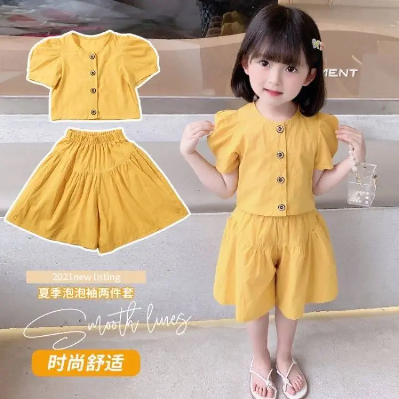 Girls' Yellow Cotton Two-Piece Summer Outfit 77079 - Image 4