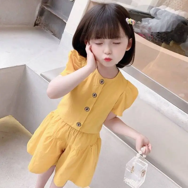 Girls' Yellow Cotton Two-Piece Summer Outfit 77079 - Image 5