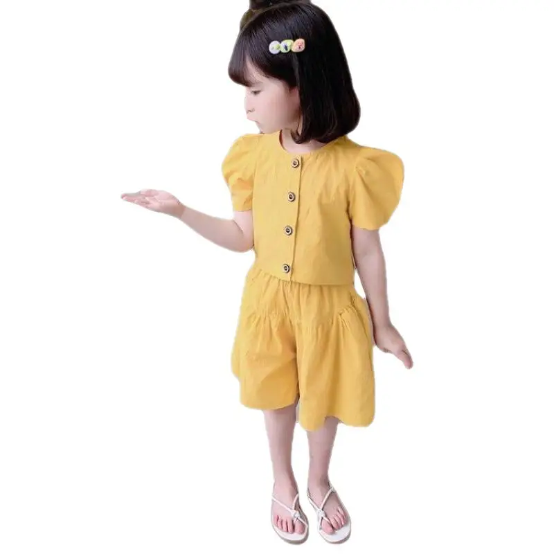 Girls' Yellow Cotton Two-Piece Summer Outfit 77079 - Image 6