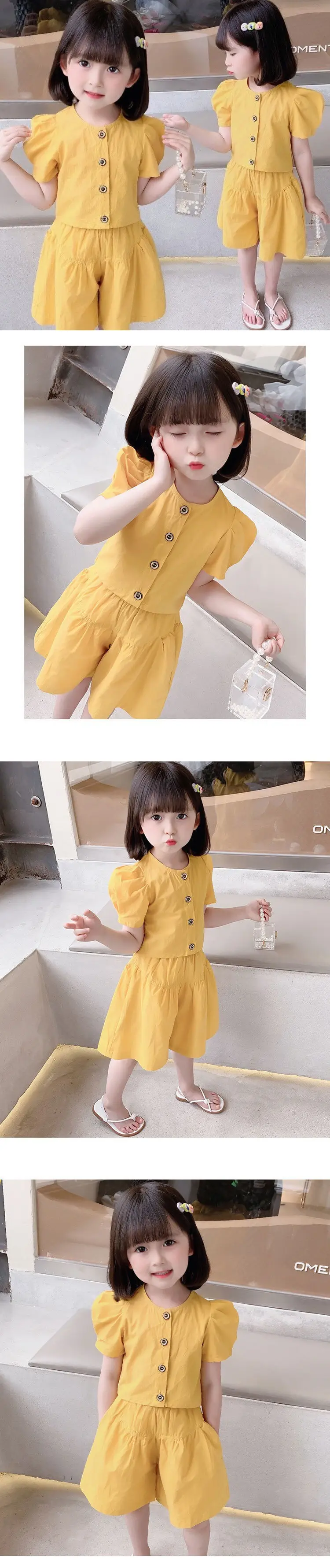Girls' Yellow Cotton Two-Piece Summer Outfit 77079 — feature 1