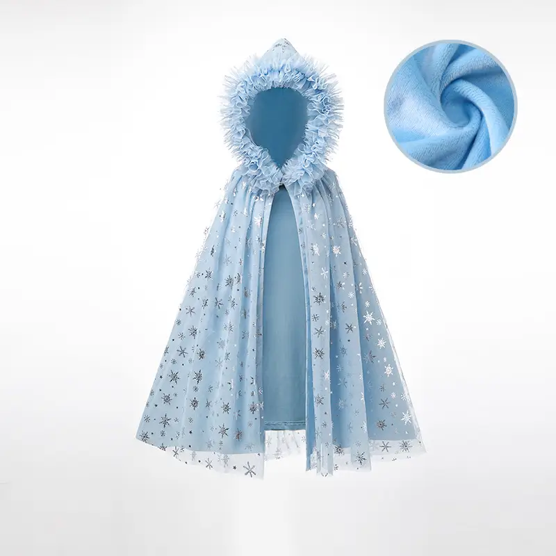 Girls' Blue Starry Cape Cloak Windproof Winter Dress